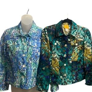 2 for $35 Ruby Rd. Button Shirt Jacket Long Sleeve Teal Floral Sheer Size 8P
